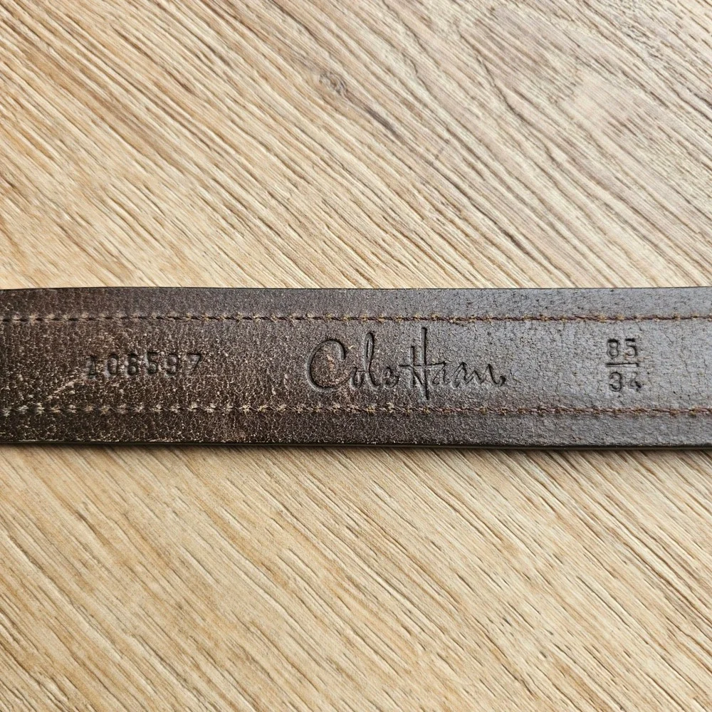 Cole Haan Brown Leather Belt Mens Size 34 Silver Buckle Classic Business Minimal